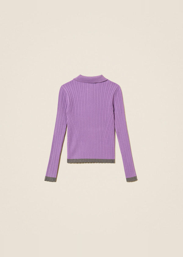 Maglia a polo a costine con dettagli a contrasto