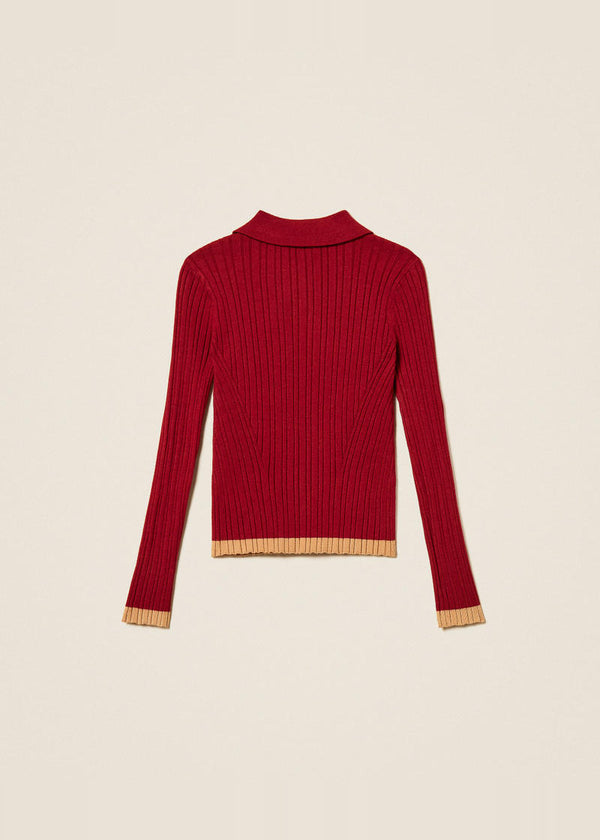 Maglia a polo a costine con dettagli a contrasto