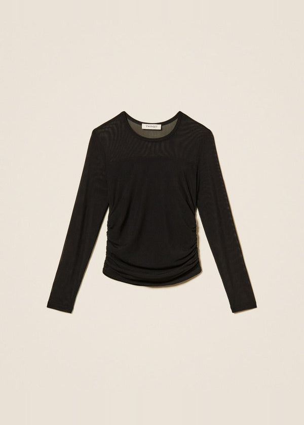 T-shirt in tulle con arricciatura