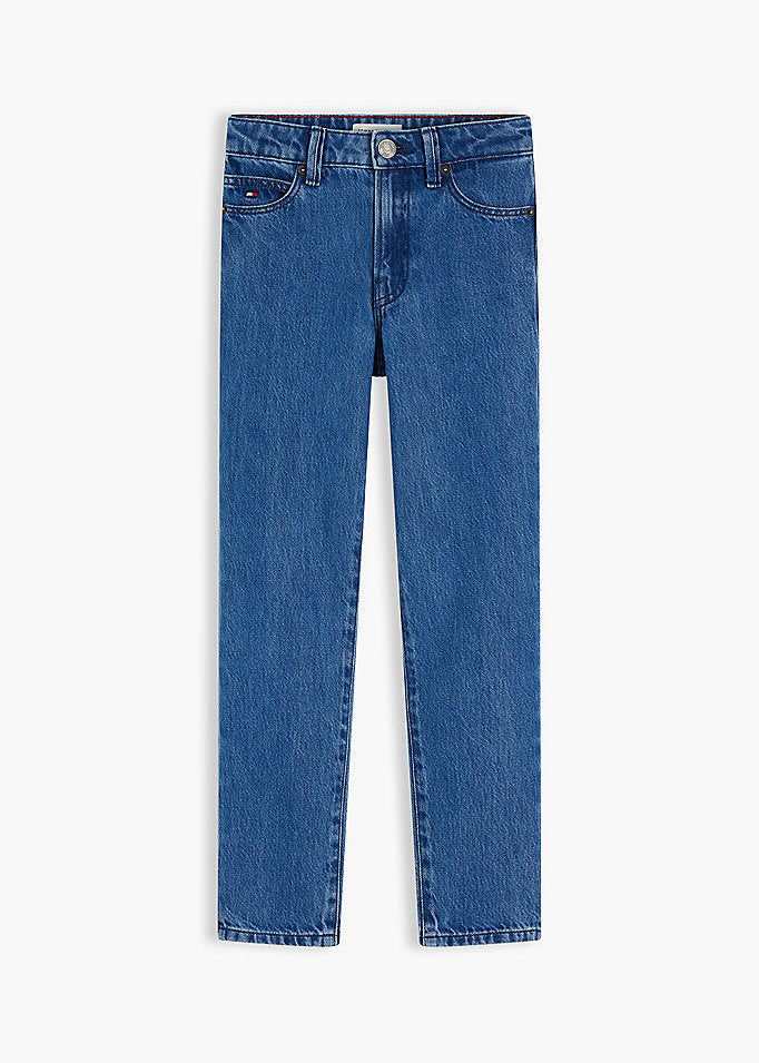Jeans straight fit sbiaditi con bandierina ricamata