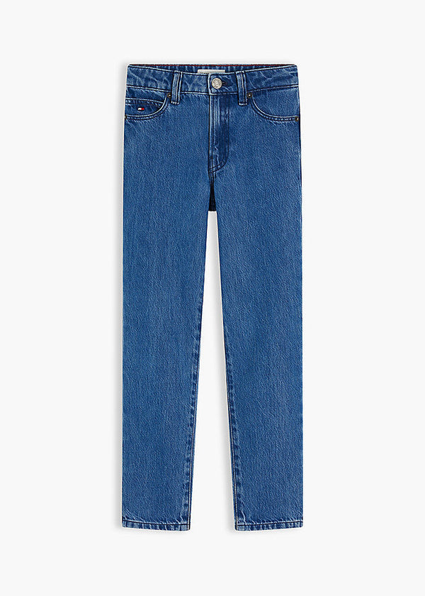 Jeans straight fit sbiaditi con bandierina ricamata