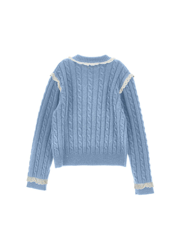 Maglione con trecce e pizzo