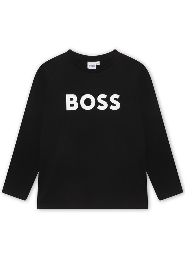 BOSS Kids Maglia a maniche lunghe in cotone con logo - Nero