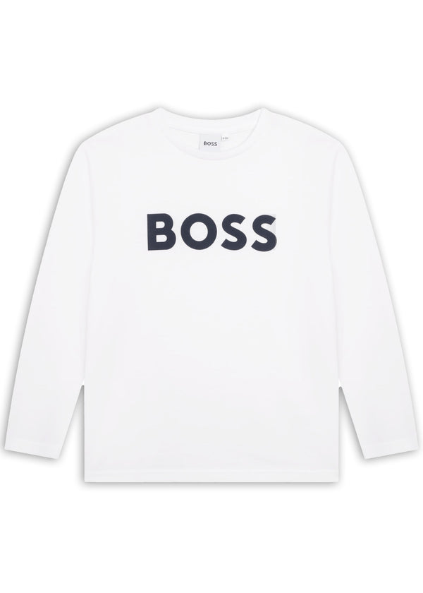 BOSS Kids Maglia a maniche lunghe in cotone con logo - Bianco