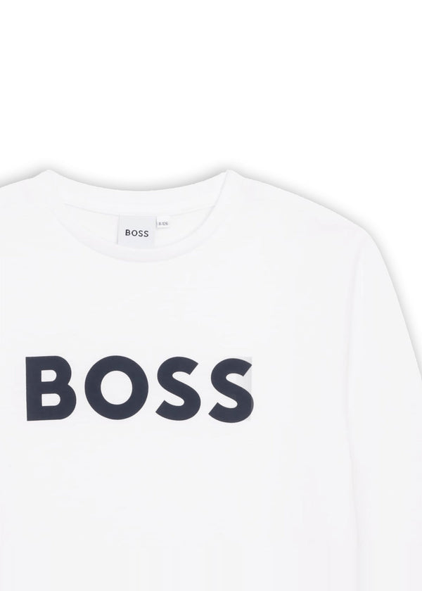 BOSS Kids Maglia a maniche lunghe in cotone con logo - Bianco