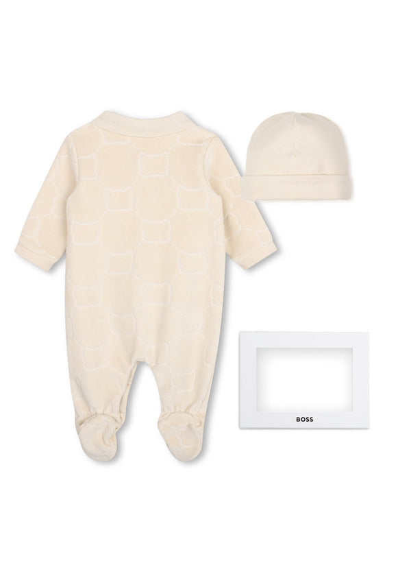 BOSS Kids Set pigiama in velour e cappellino - Nuovo beige