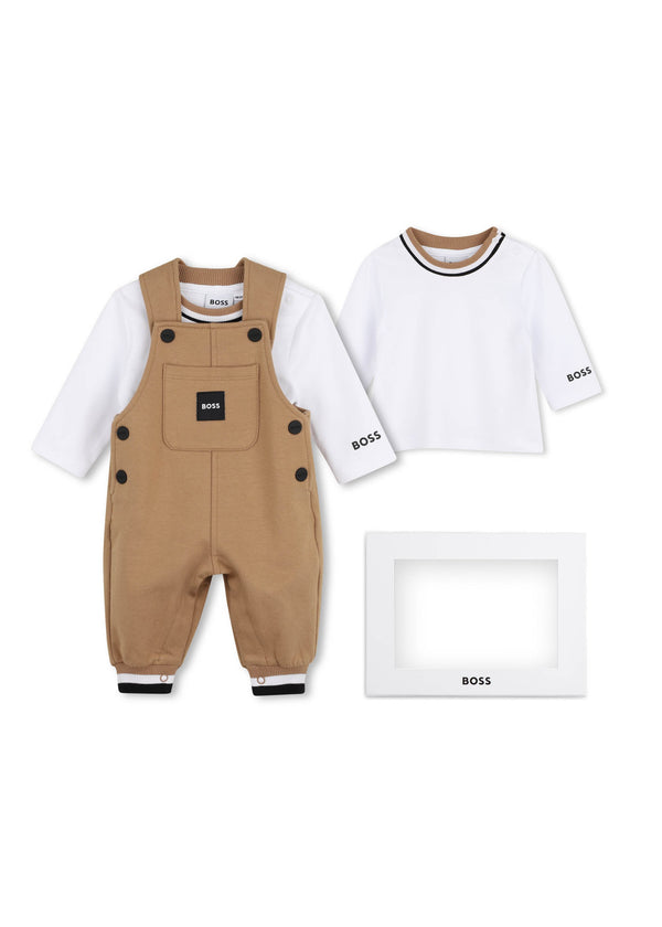 BOSS Kids Set salopette e t-shirt in cotone biologico - Biscotto