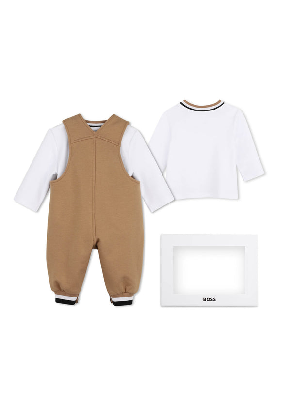 BOSS Kids Set salopette e t-shirt in cotone biologico - Biscotto