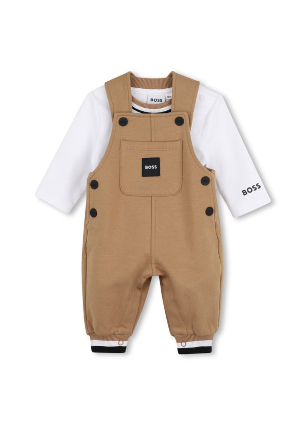 BOSS Kids Set salopette e t-shirt in cotone biologico - Biscotto