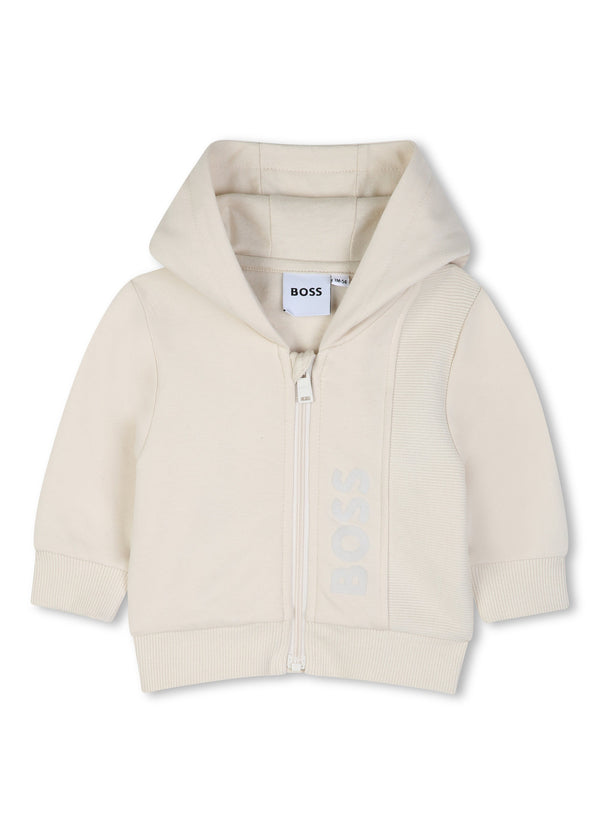 BOSS Kids Set cardigan con cappuccio, pantaloni e t-shirt in cotone biologico - Nuovo beige