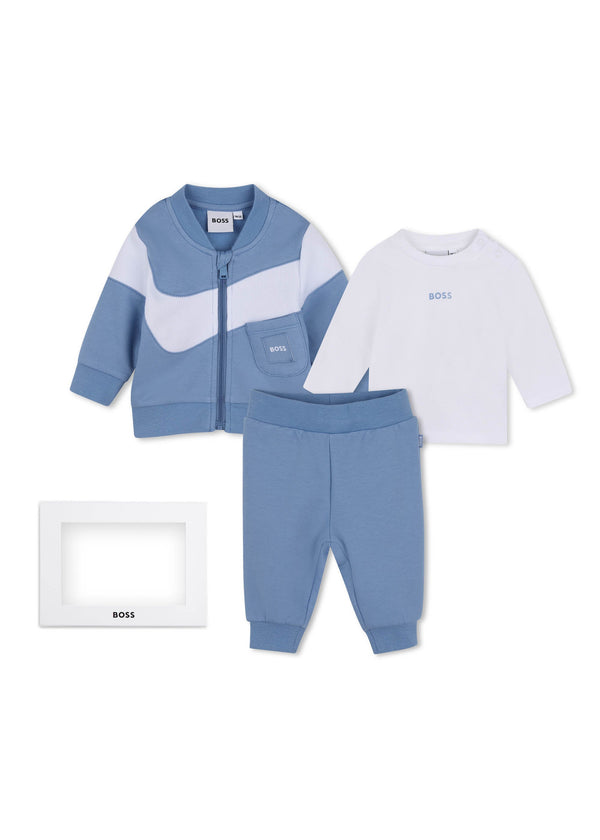 BOSS Kids Set cardigan con zip, pantaloni e maglia in cotone biologico - Ashleigh blue