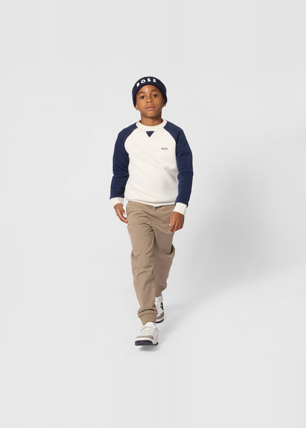 BOSS Kids Pantaloni jogging tapered con logo ricamato - Grigio