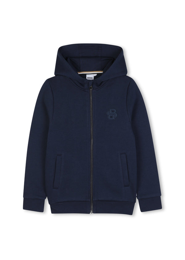 BOSS Kids Felpa con cappuccio e zip con badge Double B - Marine