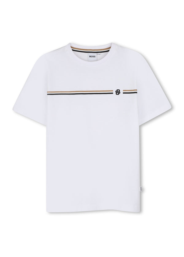 BOSS Kids T-shirt con righe iconiche e Double B - Bianco