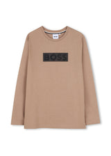 BOSS Kids Maglia a maniche lunghe in jersey con logo in rilievo - Biscotto