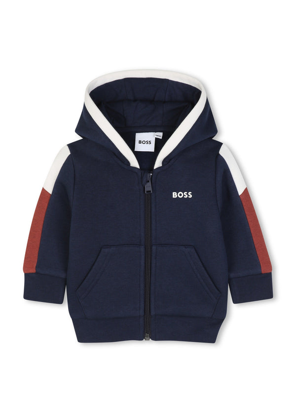 BOSS Kids Felpa con cappuccio e zip a blocchi di colore - Marine