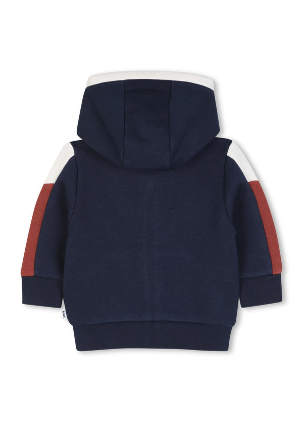 BOSS Kids Felpa con cappuccio e zip a blocchi di colore - Marine