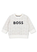 BOSS Kids Felpa con motivo check e grande logo - Avorio