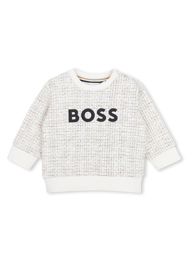 BOSS Kids Felpa con motivo check e grande logo - Avorio