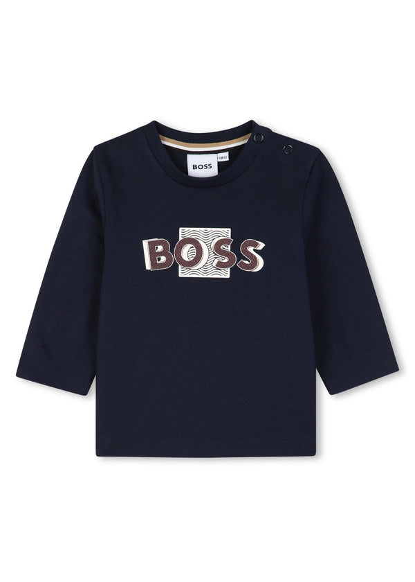 BOSS Kids Maglia a maniche lunghe con logo in rilievo - Marine