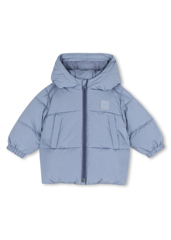 BOSS Kids Piumino con cappuccio e badge logo - Blu lavanda