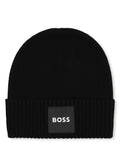 BOSS Kids Berretto in maglia con badge logo - Nero