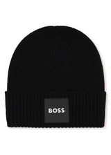 BOSS Kids Berretto in maglia con badge logo - Nero