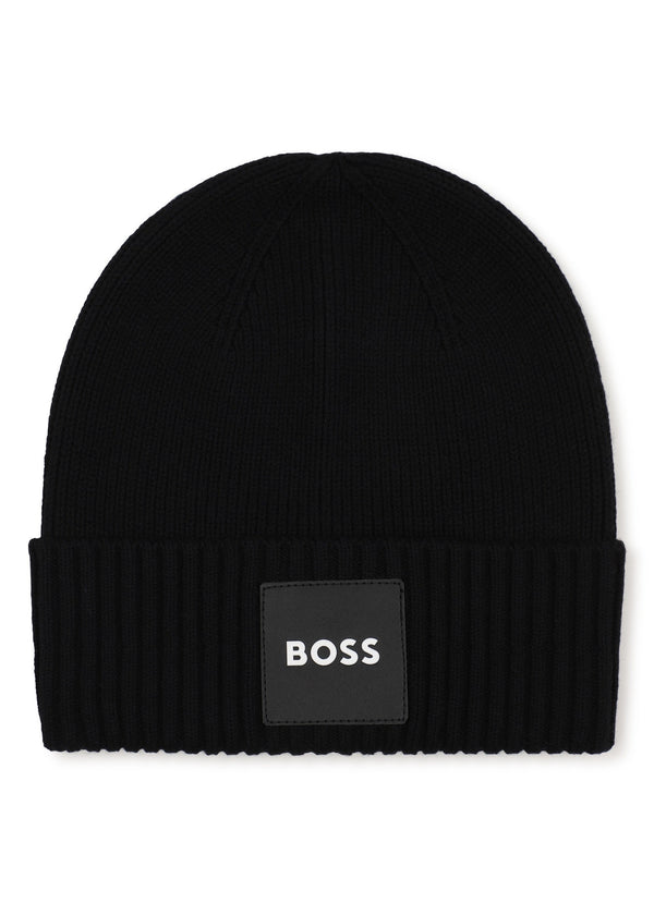 BOSS Kids Berretto in maglia con badge logo - Nero