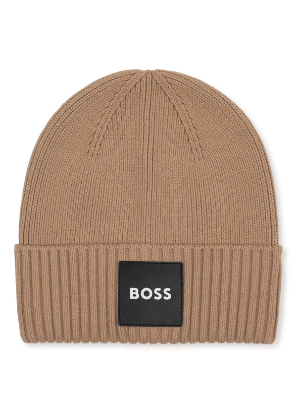 BOSS Kids Berretto in maglia con badge logo - Biscotto