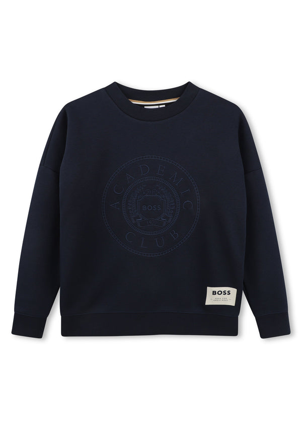 BOSS Kids Felpa in cotone garzato con etichetta logo - Marine