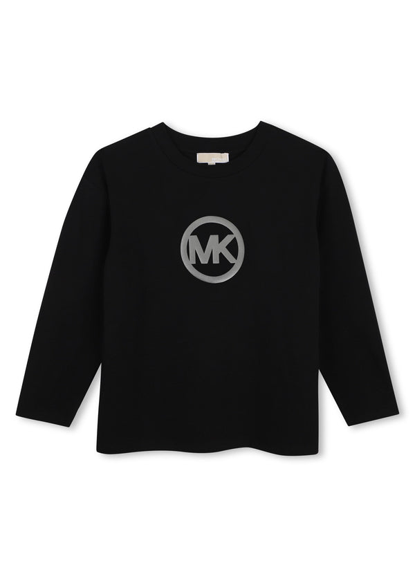 Michael Kors Kids Maglia a maniche lunghe con stampa MK charm metallizzata - Nero