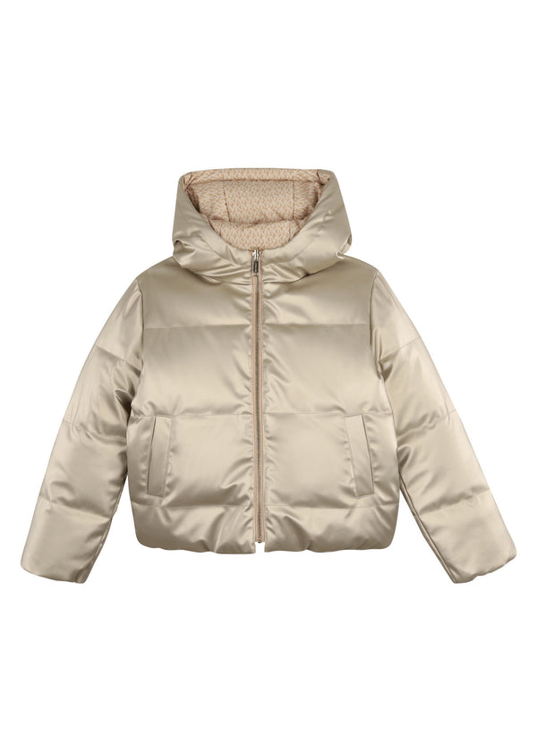 Michael Kors Kids Piumino reversibile con cappuccio e stampa MK Signature - Marrone chiaro