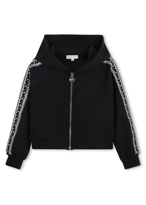 Michael Kors Kids Cardigan con cappuccio effetto pesca e bande logo MK - Nero