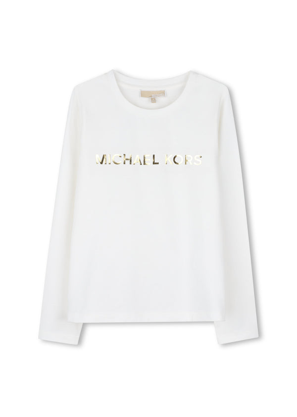 Michael Kors Kids Maglia a maniche lunghe in cotone biologico con stampa Michael Kors - Bianco sporco