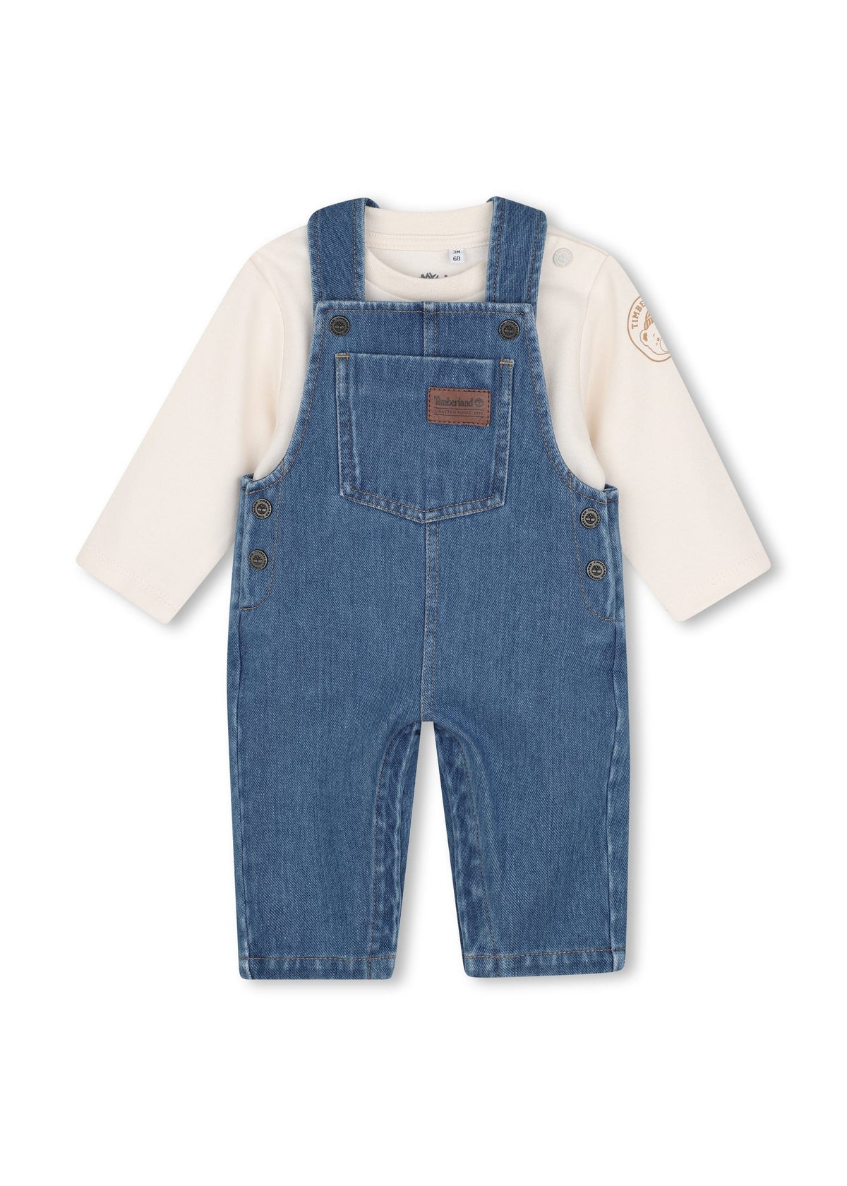 Timberland Kids Set salopette in denim e maglia a maniche lunghe - Grigio mare