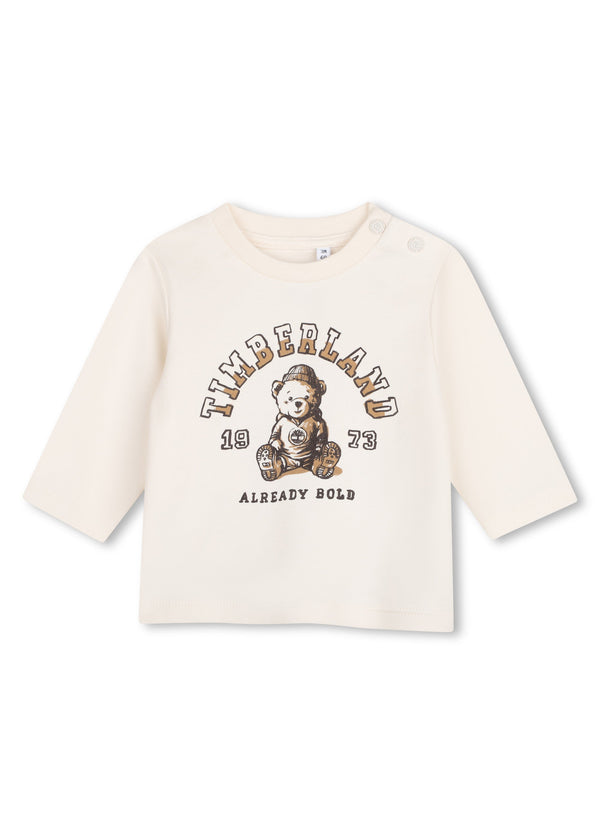 Timberland Kids Maglia a maniche lunghe in interlock di cotone biologico con illustrazione - Avorio