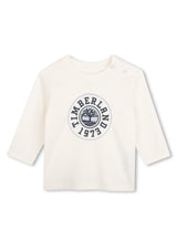 Timberland Kids Maglia a maniche lunghe in cotone biologico con logo - Avorio