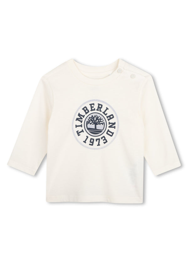 Timberland Kids Maglia a maniche lunghe in cotone biologico con logo - Avorio