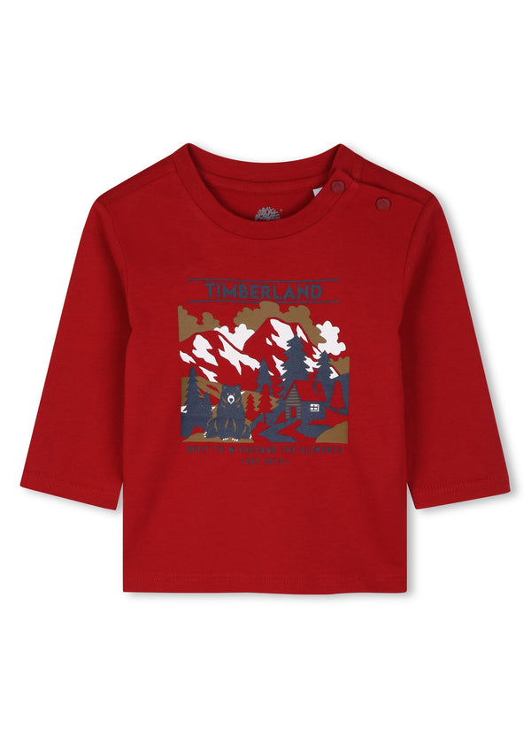 Timberland Kids Maglia a maniche lunghe in jersey di cotone biologico con illustrazione - Rosso