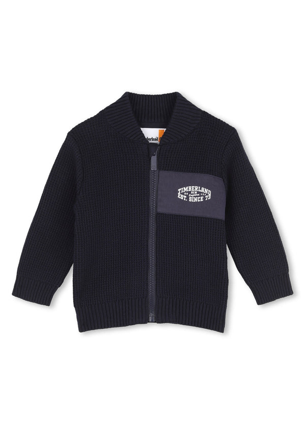 Timberland Kids Cardigan in maglia di cotone con zip - Marine