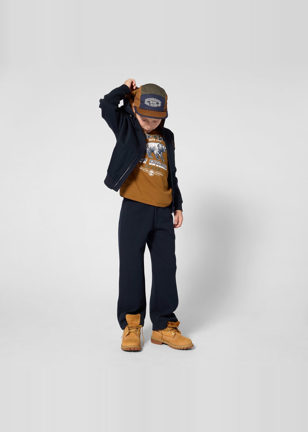 Timberland Kids Felpa con cappuccio e zip in piqué - Marine