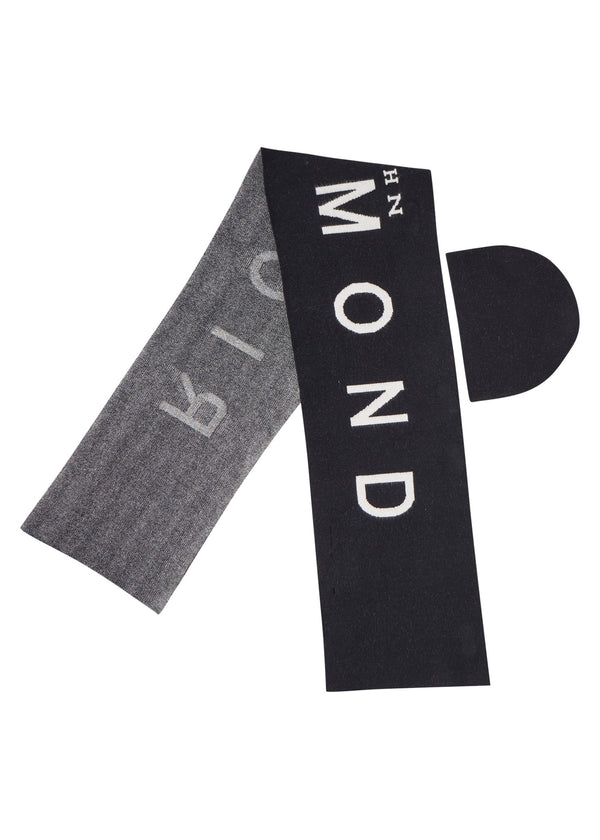 Richmond Junior Set cappello e sciarpa in maglia con logo jacquard - Black