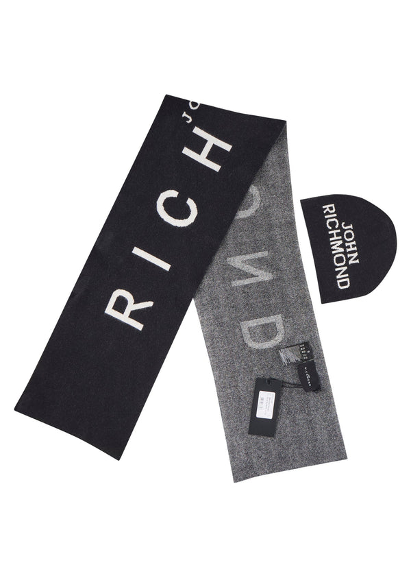 Richmond Junior Set cappello e sciarpa in maglia con logo jacquard - Black