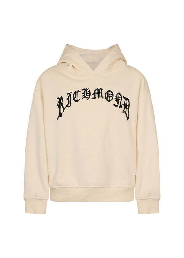 Richmond Junior Felpa con cappuccio e logo gotico stampato - Cream