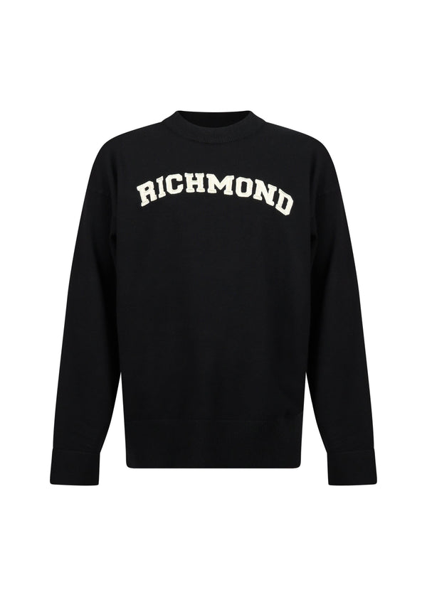Richmond Junior Maglione girocollo con logo lettering a contrasto - Black