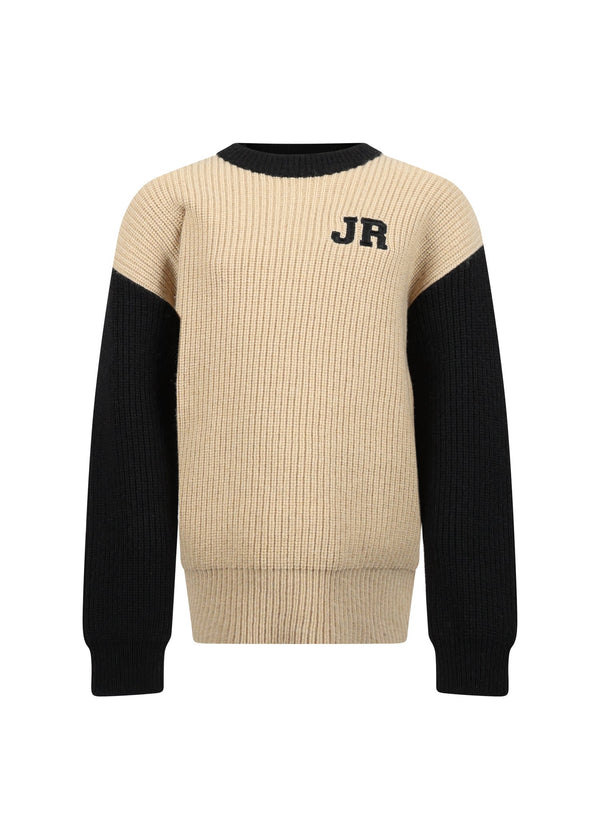 Richmond Junior Maglione a coste con logo JR e maniche a contrasto - Khaki Pale