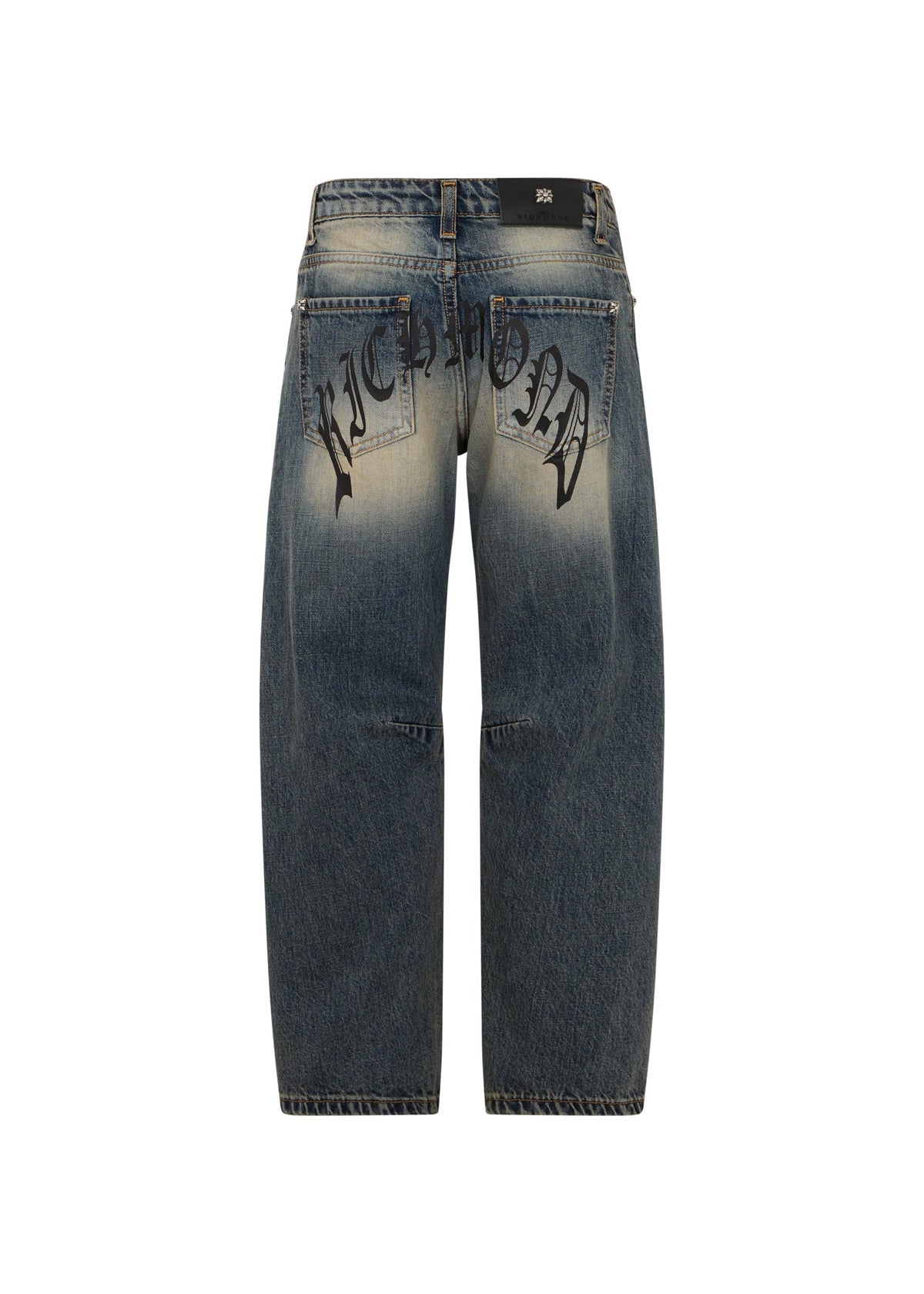 Richmond Junior Jeans a gamba ampia con lavaggio dirty e logo gotico - Denim Dirty Effect