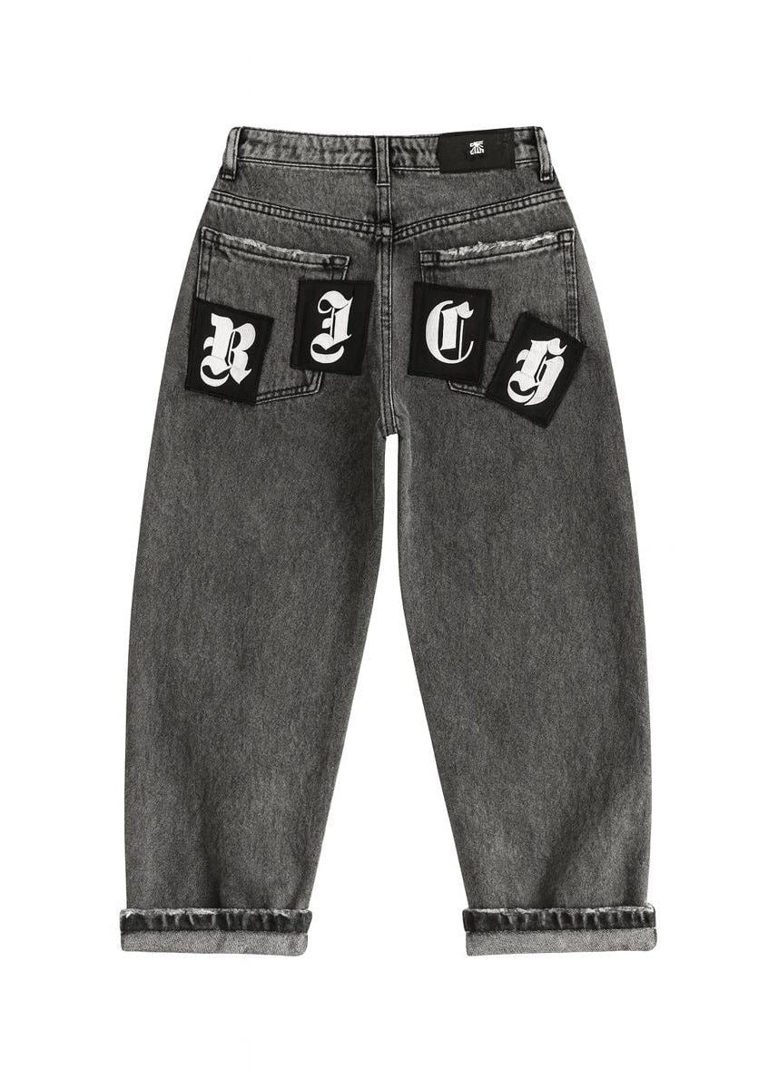 Richmond Junior Jeans a gamba ampia con toppe lettera sul retro - Denim Black