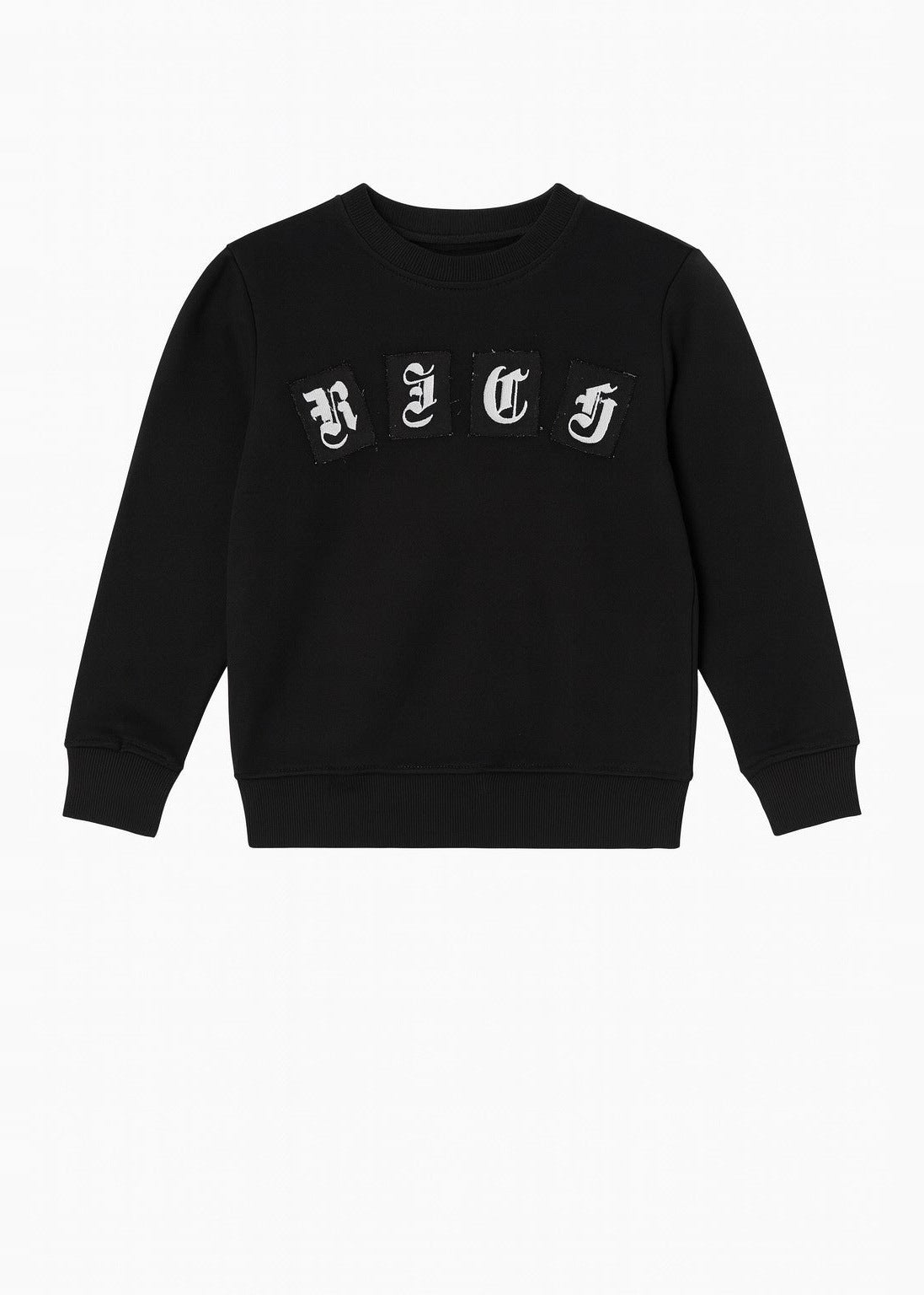 Richmond Junior Felpa girocollo con lettere gotiche applicate sul petto - Black