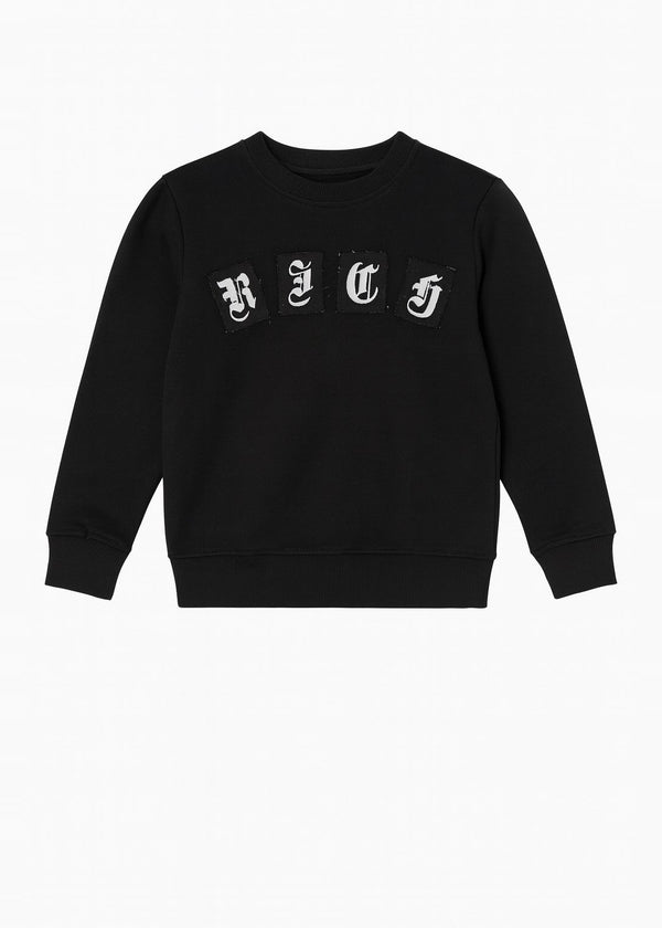 Richmond Junior Felpa girocollo con lettere gotiche applicate sul petto - Black